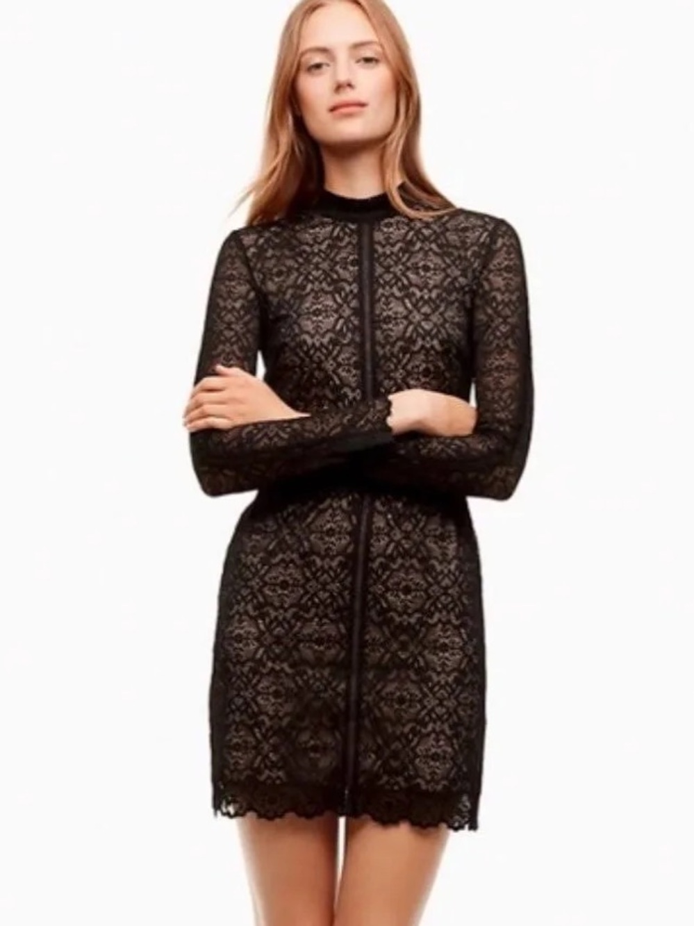 Aritzia Wilfred Black Lace Long-Sleeve Mini Dress